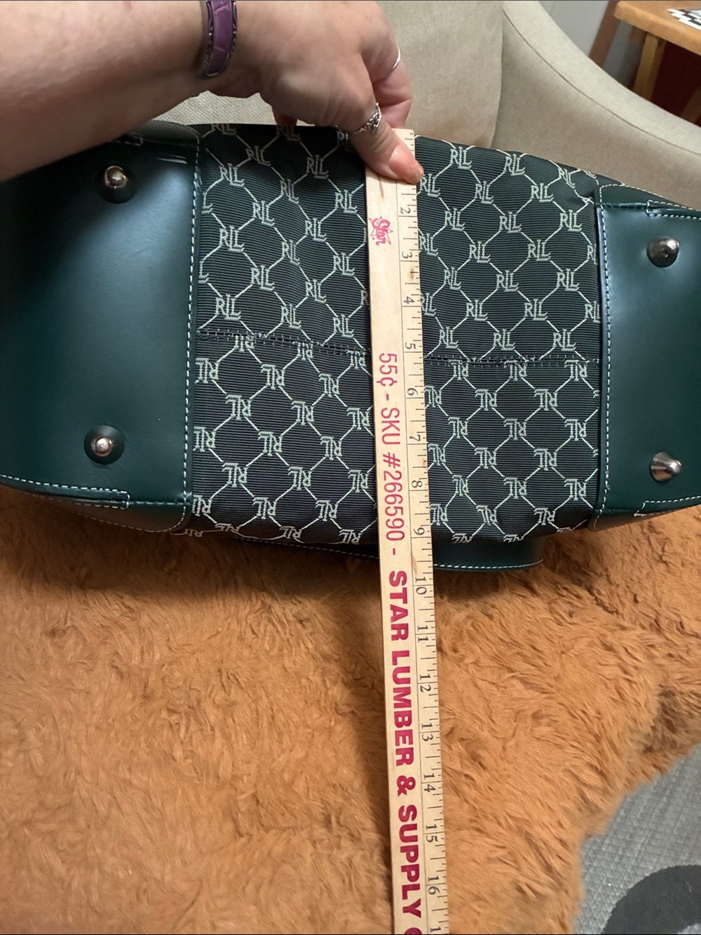 Ralph Lauren Dark Green All-Over RL Logo Tote - Picture 16 of 16